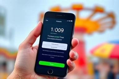 Smartphone app showing amusement park reservation with timer